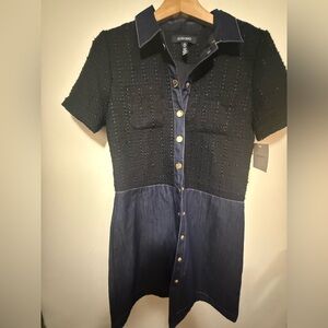 Ellen Tracy Black and Blue Midi Dress